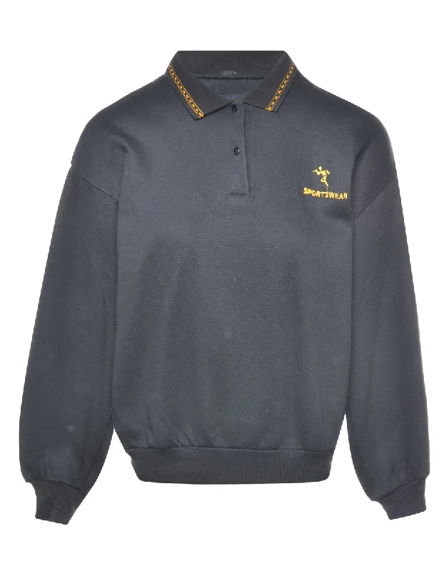 Black Plain Sweatshirt - M Hoodie with Hem Ribbing Snug Secure