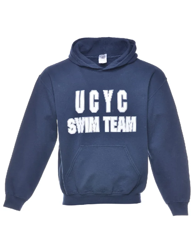 Blue Ucyc Printed Hoodie - M Hoodie with Frayed Bohemian Relaxed
