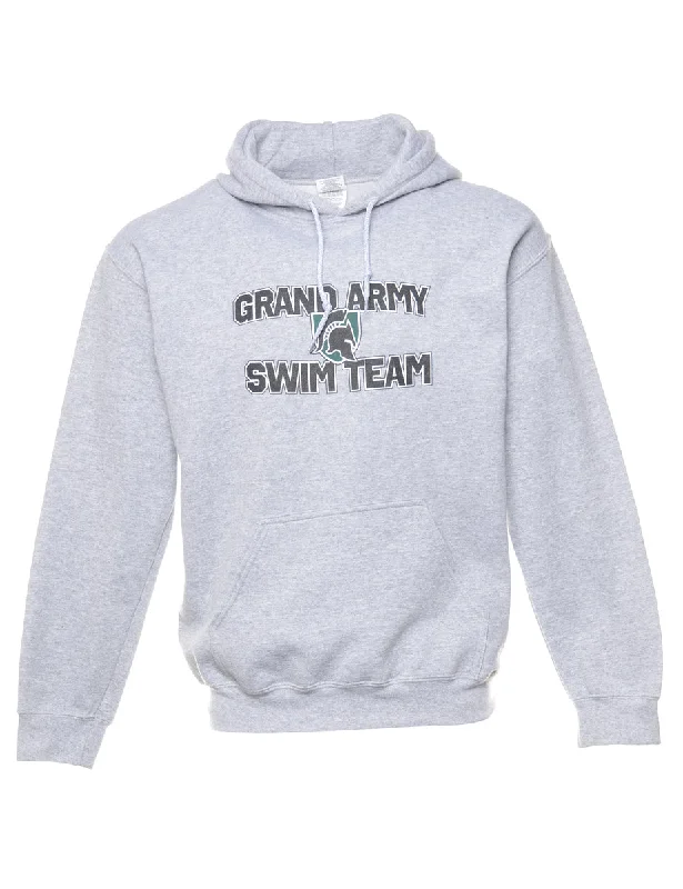 Grey Grand Army Swim Team Printed Hoodie - S Hoodie with Ribbed Neckline Snug Warm