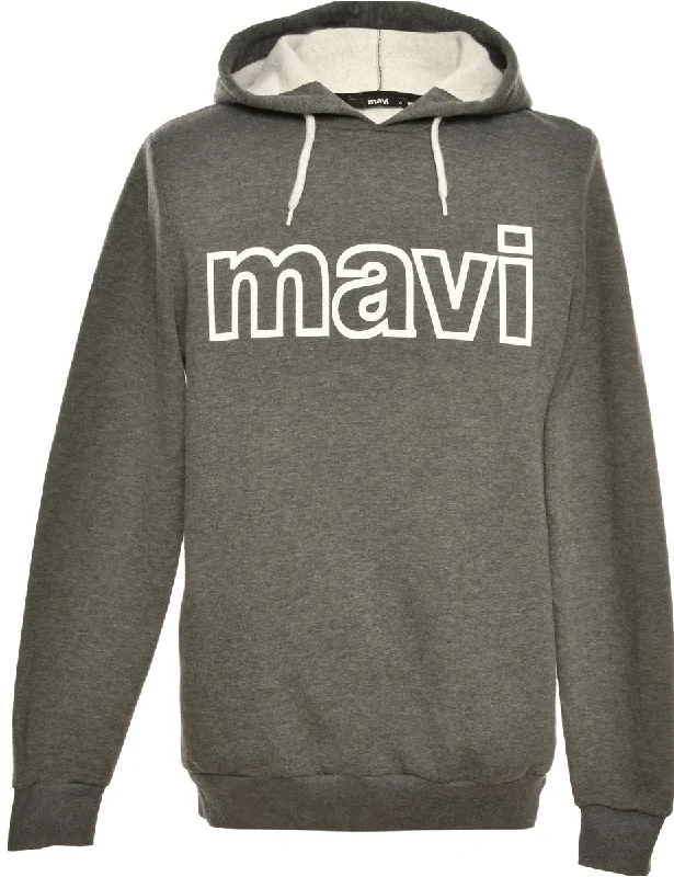 Grey Printed Hoodie - M Hoodie with Hem Drawcord Adjustable Customizable