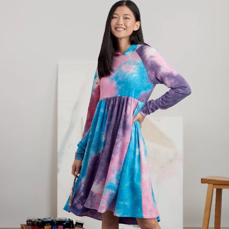 Simplicity Sewing Pattern 9380 Misses' Sweatshirt Dresses Hoodie with High-Low Hem Asymmetrical Trendy