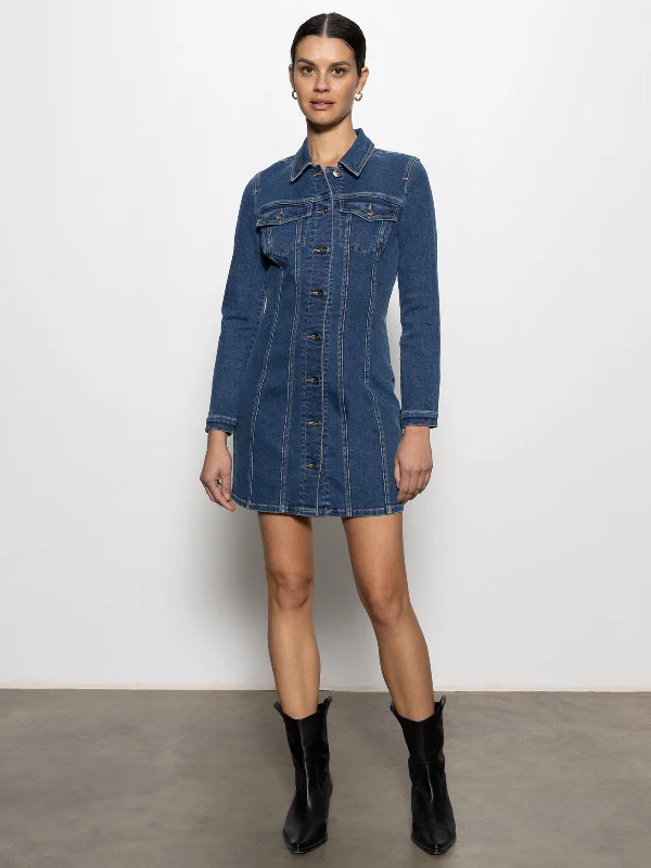 Sculpted Denim Mini Dress Royalty Tunics Chic fashionable