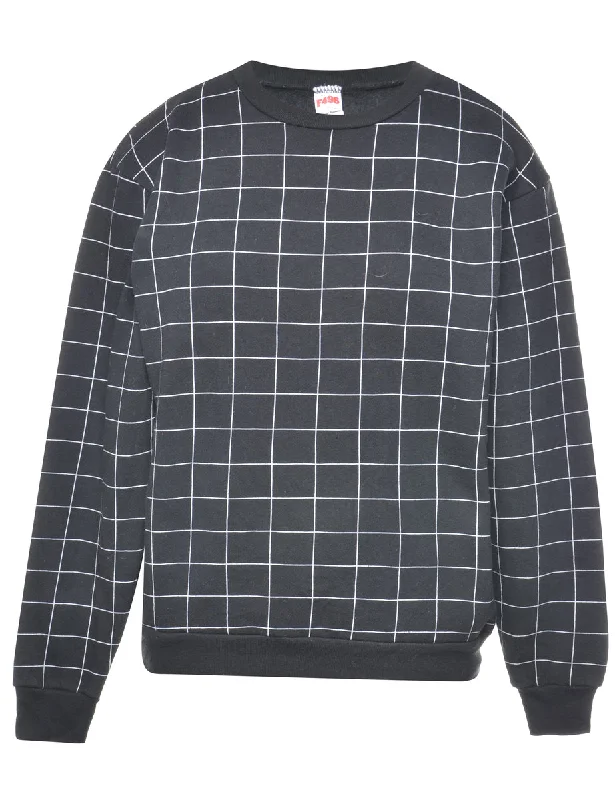 Checked Printed Sweatshirt - S Hoodie with Fur Luxurious Winter