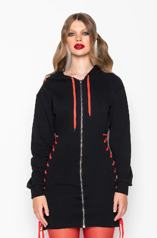 BACK OFF HOODIE SWEATSHIRT DRESS Hoodie with Raglan Sleeves Sporty Comfortable
