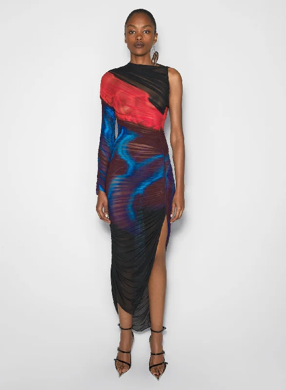 floral print asymmetrical pierced ruched dress Tunics Fall fleece