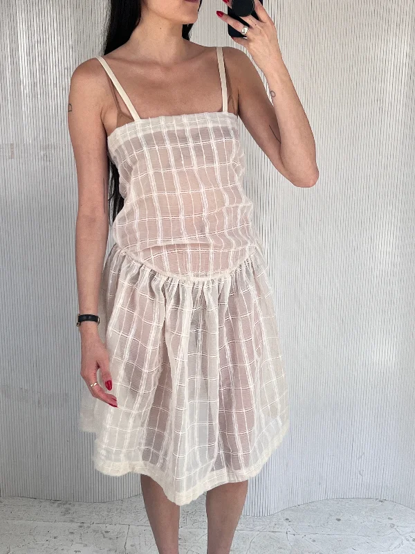 Handmade windowpane drop waist dress Square Neckline Feminine