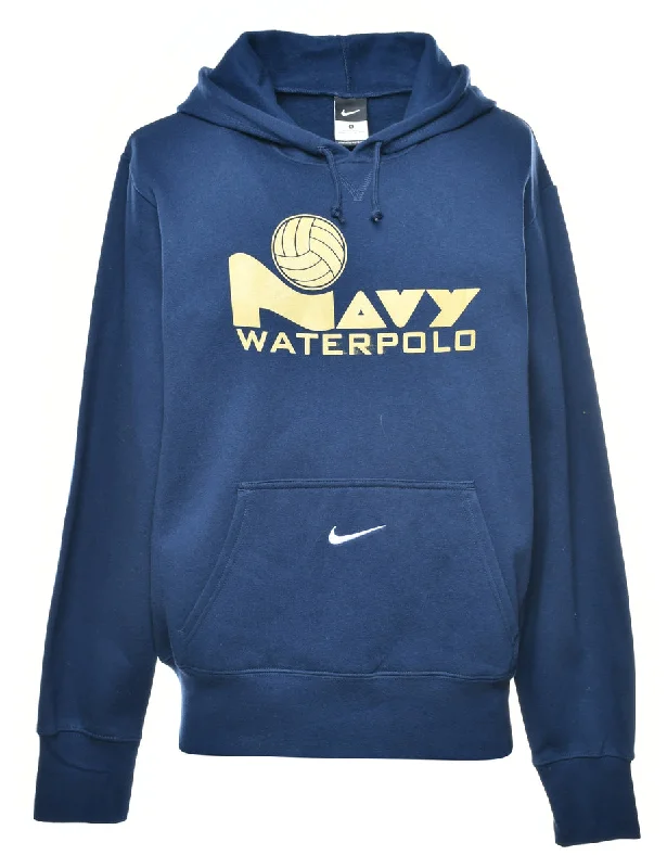 Nike Navy Waterpolo Printed Sweatshirt - S Hoodie with Frayed Bohemian Relaxed