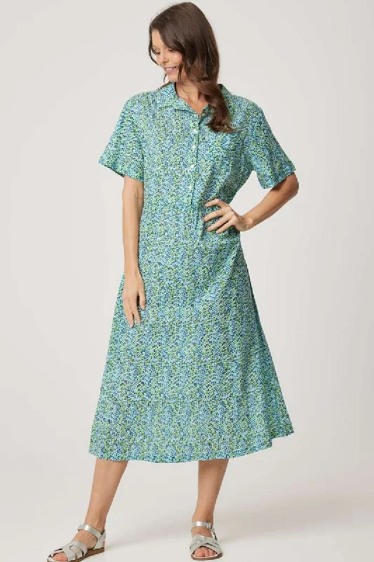 City Dress in Green Spot 49042D by Cake Clothing Boat Neckline Classic