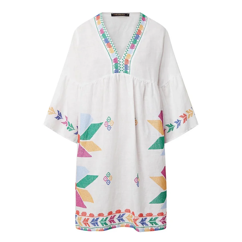Kori Greek Archaic Short Aeolis Dress White Tunics Handmade artisanal