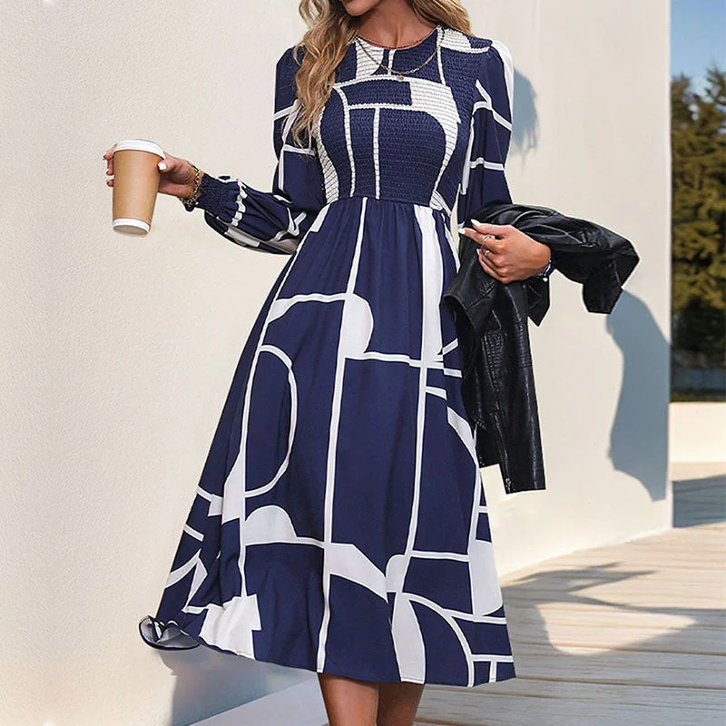 IKEARLAX New Hot Trade New New 2025 Autumn Women's Clothing  Collection Long Sleeve Printed Dress Tunics Luxurious high-end
