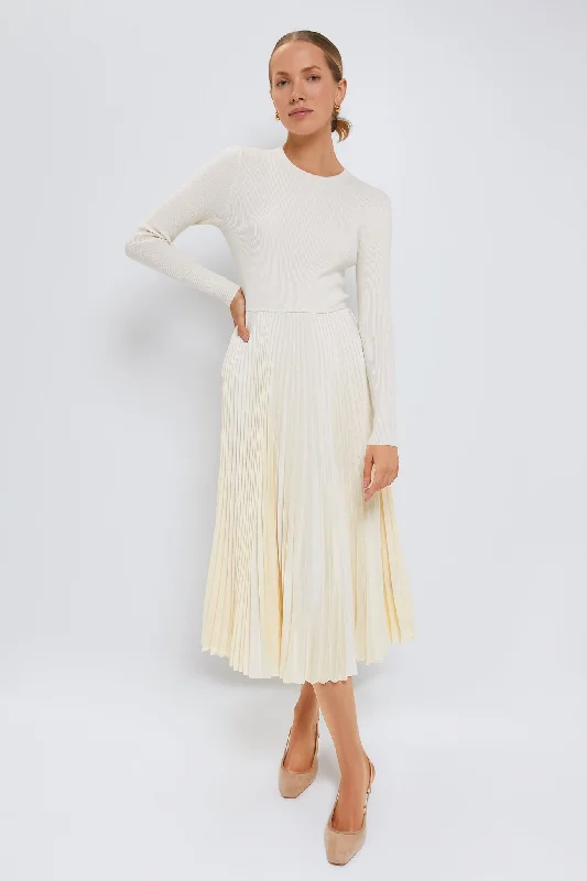 Authentic Cream Long Sleeve Day Dress Off-the-shoulder Chic Trendy