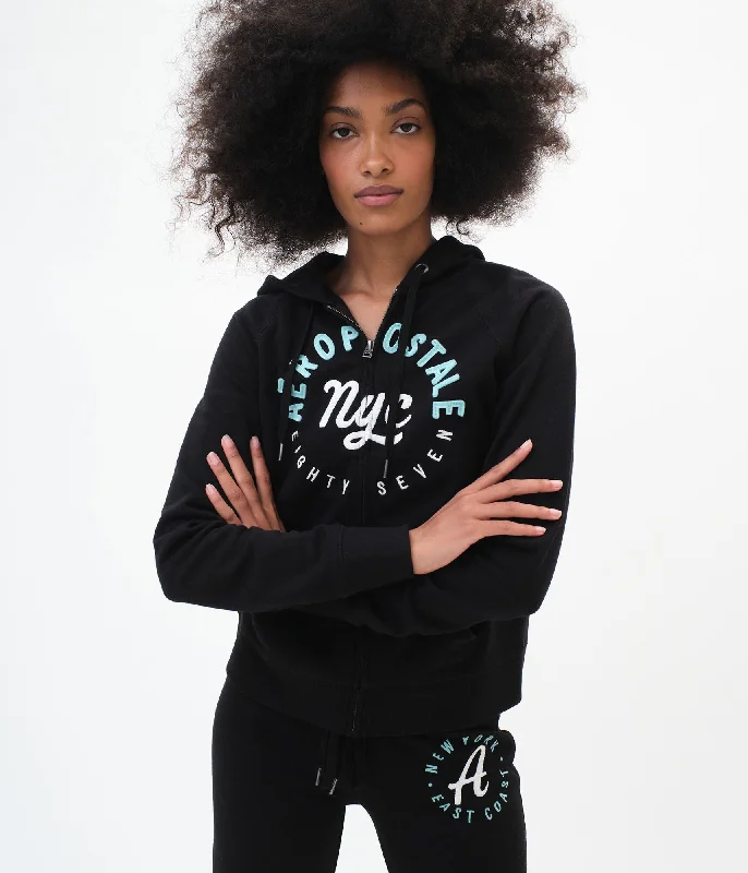 Aeropostale NYC Eighty Seven Full-Zip Hoodie Hoodie with Snap Buttons Easy Quick