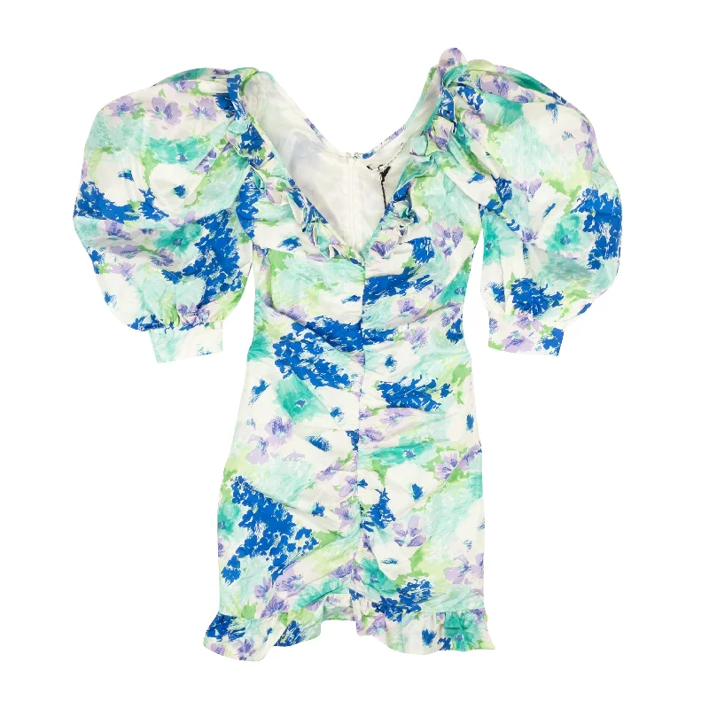 Alessandra Rich Floral Silk Taffeta Mini Dress - Blue Tunics Running lightweight