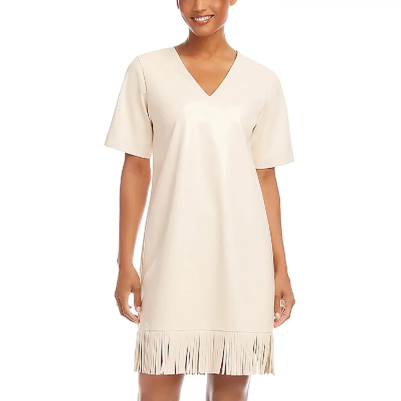 Womens Fringe Faux Leather Mini Dress Tunics Chic elegant