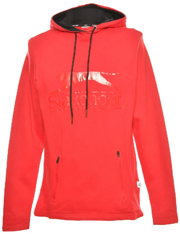 Red Printed Hoodie - M Hoodie with Hem Fringe Bohemian Relaxed