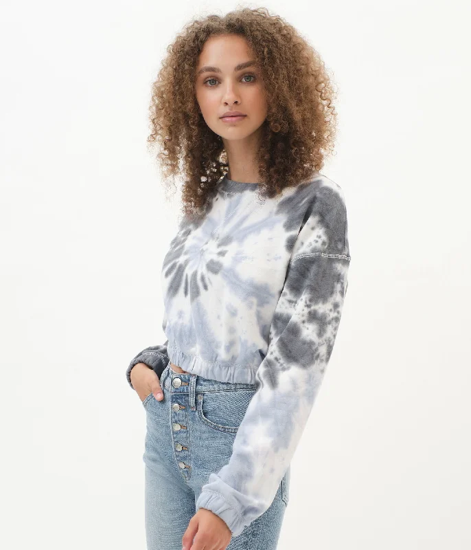 Aeropostale Tie-Dye Shrunken Crew Sweatshirt Hoodie with Tied Waist Feminine Flattering Aeropostale Tie-Dye Shrunken Crew Sweatshirt Hoodie with Tied Waist Feminine Flattering