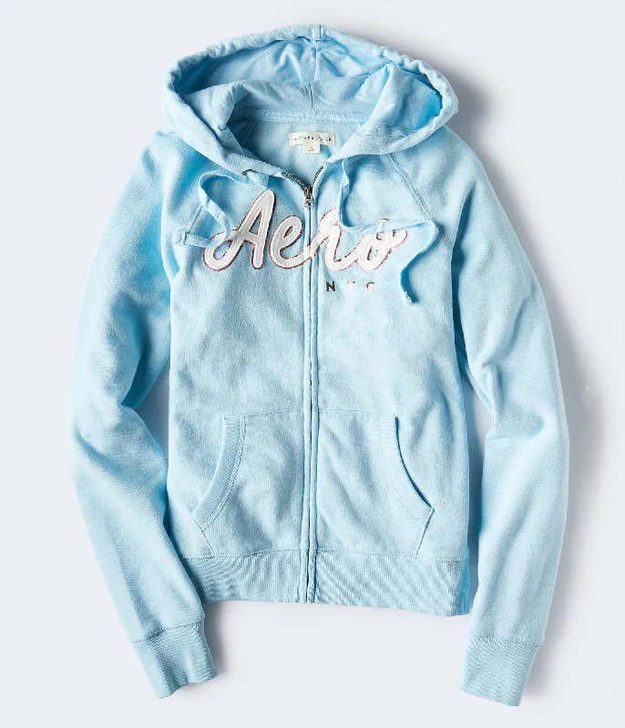Aeropostale Aero NYC Foil Full-Zip Hoodie Hoodie with Bell Sleeves Flared Feminine