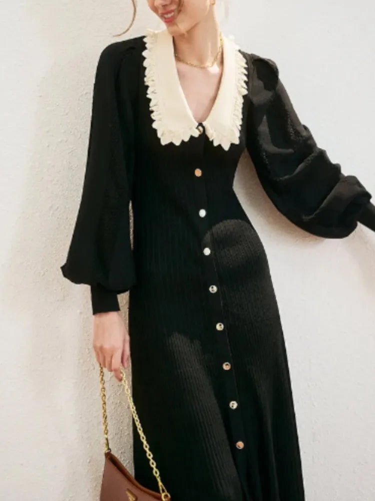 Zjkrl  -  Elegant Long Sleeve Women Long Knitted Black Dresses New Autumn Vintage Bodycon Slim Casual Midi Vestidos Classic Evening Dress Tunics Evening elegant