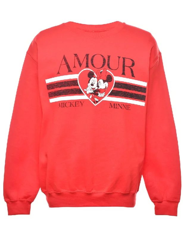 Mickey & Minnie Mouse Cartoon Sweatshirt - M Hoodie with Applique Textured Unique
