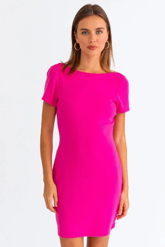 Hot Pink Short Sleeve Low Back Mini Dress Tunics Print Colorful
