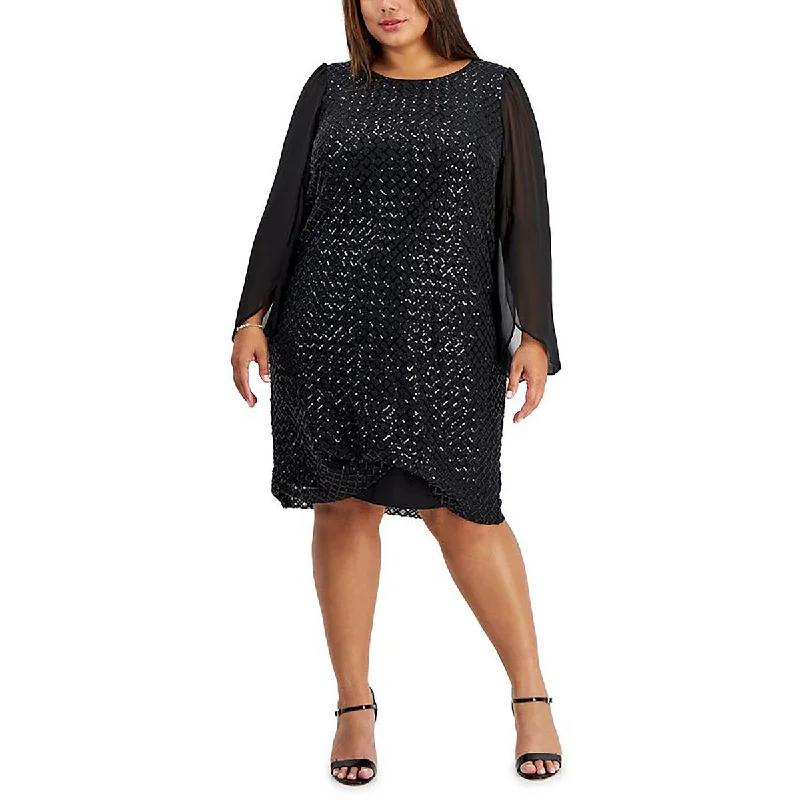 Plus Womens Sequined Round Neck Sheath Dress Tunics Occasion special