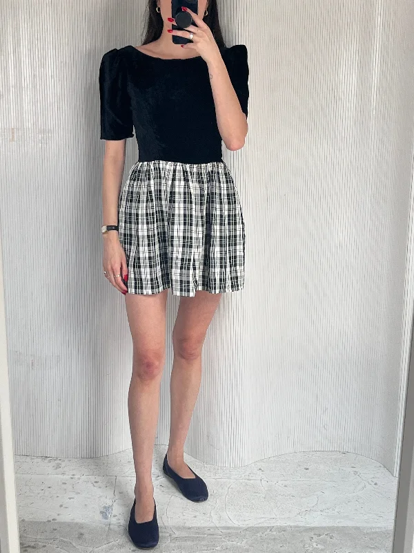 vintage 1980s plaid + velvet mini dress Tunics Trendy modern