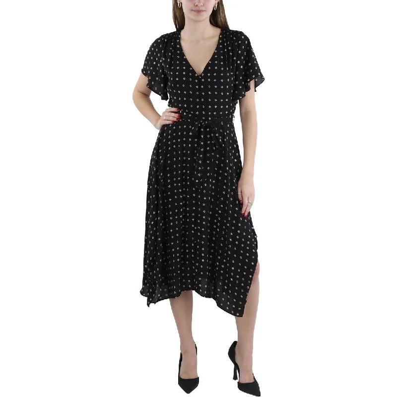 Womens Handkerchief Hem Belted Fit & Flare Dress Tunic Top Casual