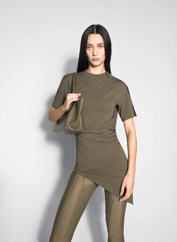 khaki draped pierced day dress Tunics Stylish elegant