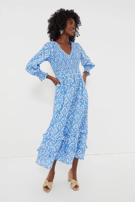 Exclusive Ocean Trellis V Neck Isabel Dress Off-the-shoulder Chic Trendy