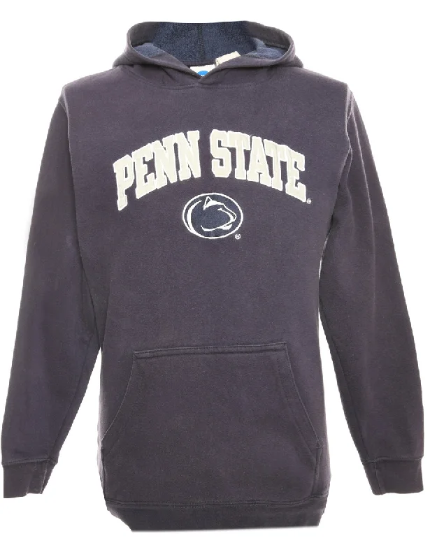 Pen State Navy Printed Hoodie - L Hoodie with Raw Hem Edgy Unfinished