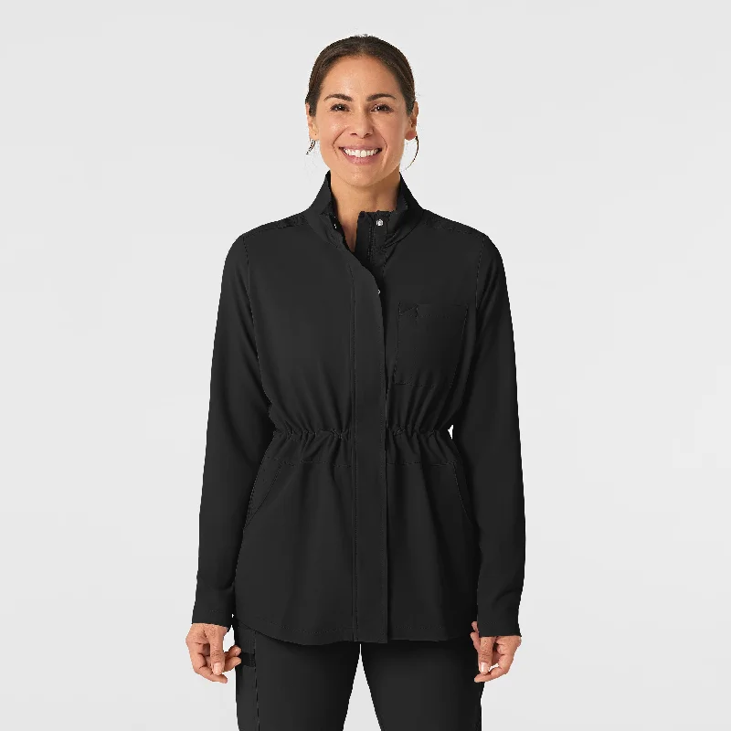 RENEW Women's Convertible Hood Fashion Jacket - Black Embroidered Jacket Appliqued Jacket Beaded Jacket