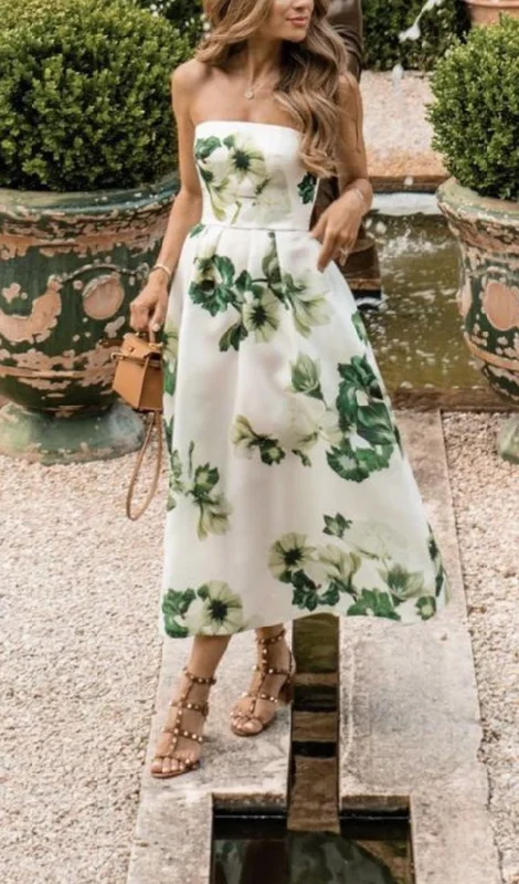 Elegant Printed A-Line Strapless Formal Party Dress ,DP1930 Tunics Velvet soft