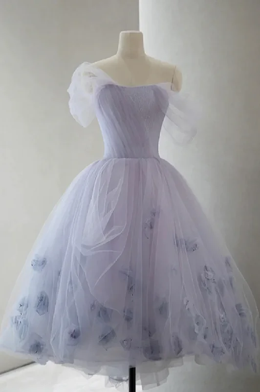Lavender Off Shoulder A-Line Cute Party Dress Homecoming Dress,DP1744 Tunics Prom sequined