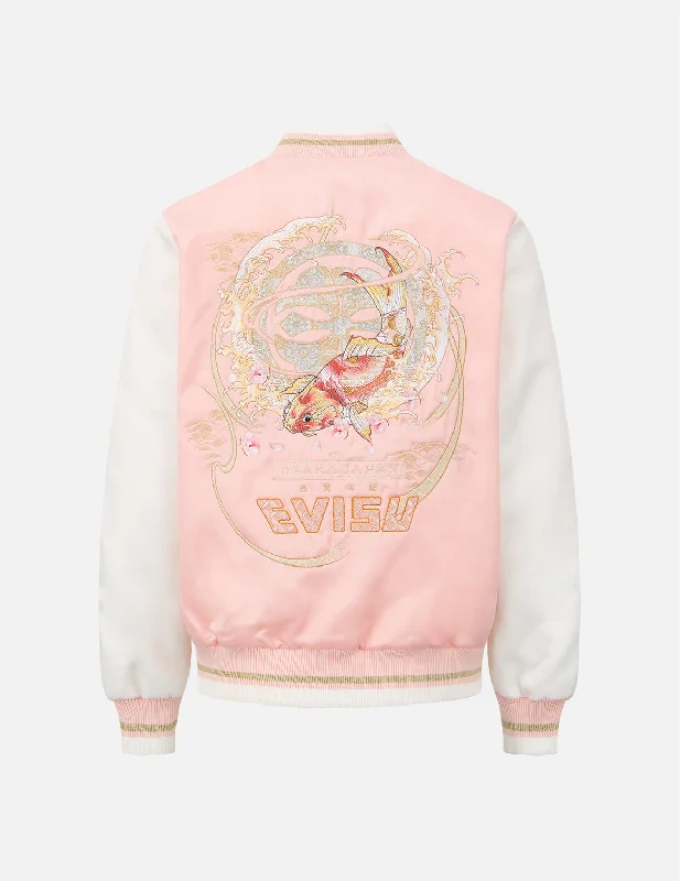 “Koi Playing in the Waves” and Kamon Embroidery Souvenir Jacket Satin Jacket Silk Jacket Chiffon Jacket