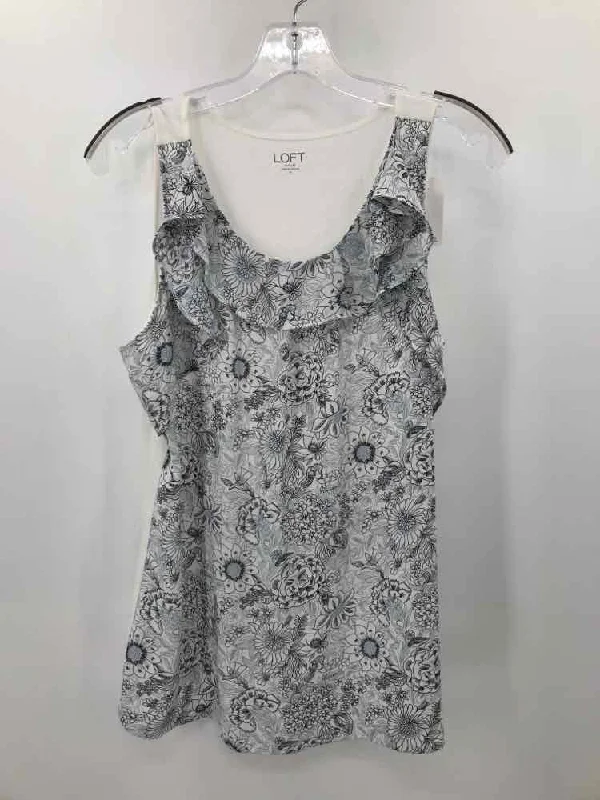 Pre-Owned Loft White Size Medium Floral Tank Top playful tank top