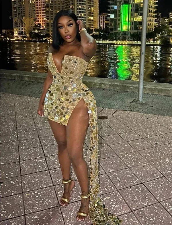 Sparkle Gold Beaded Evening Party Dresses Black Girl Birthday Cocktail Wear, DP2373 Pencil Length Work