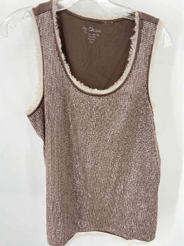 Pre-Owned Chico's Brown Size Large Sequin Tank Top spandex blend tank