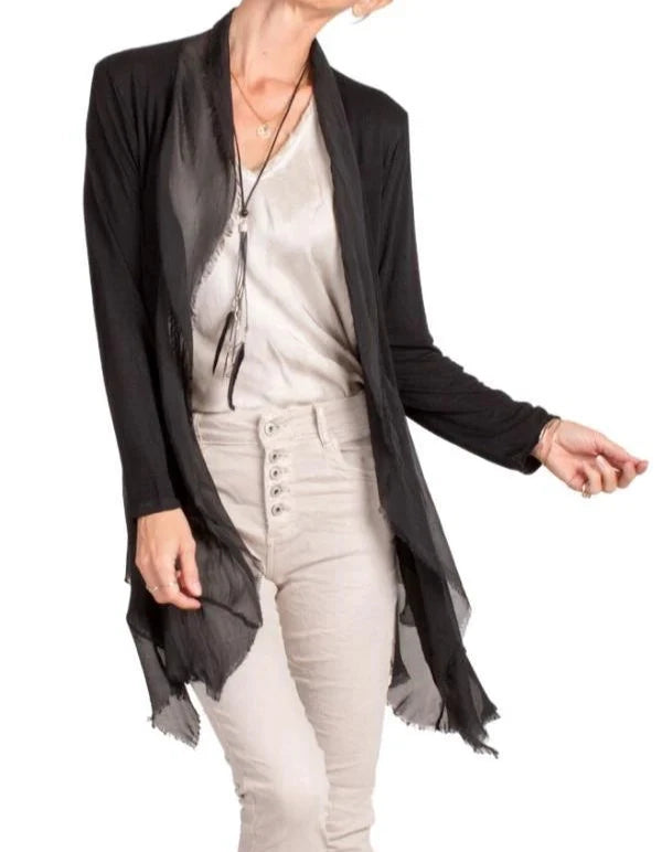 CRUDA SILK CARDIGAN in BLACK Wool Fabric Cashmere Fabric Tweed Fabric