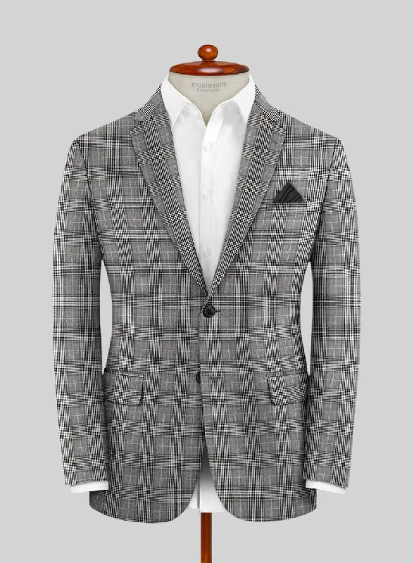 Reda Galie Gray Checks Wool Jacket One-Shoulder Jacket Off-the-Shoulder Jacket Asymmetrical Jacket