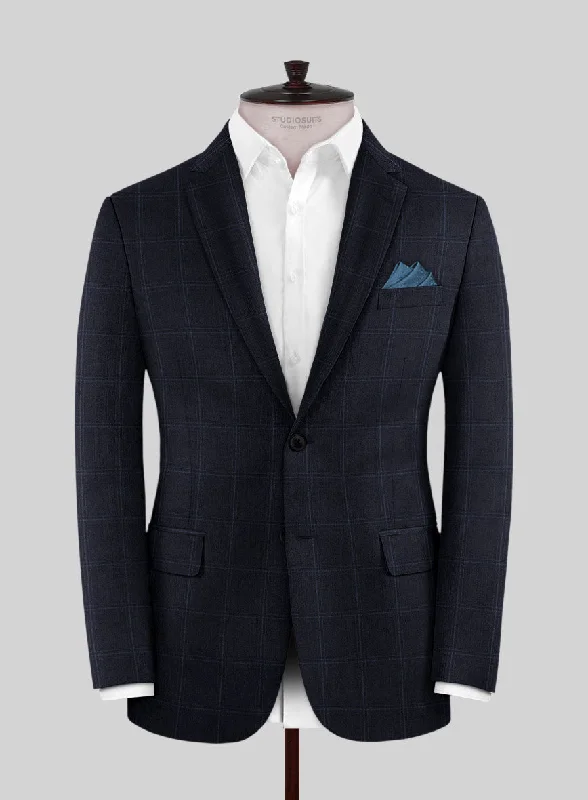 Reda Cashmere Blue Windowpane Wool Jacket Chenille Jacket Brocade Jacket Lace Jacket