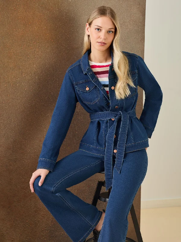 Denim Belted Button-Front Jacket, Phoenix Wash Denim Jacket Leather Jacket Suede Jacket