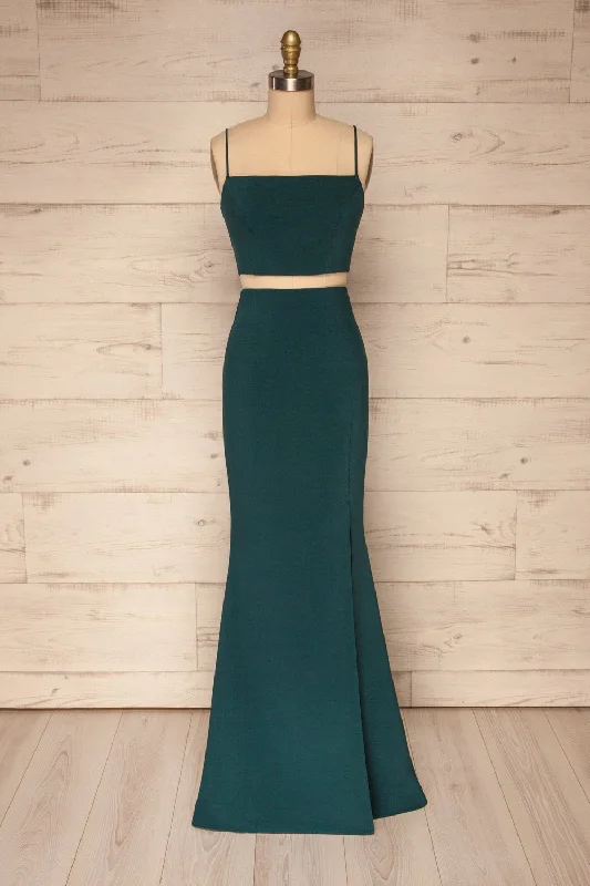 Mirissa Emerald | Top & Skirt Set a-line skirt cut