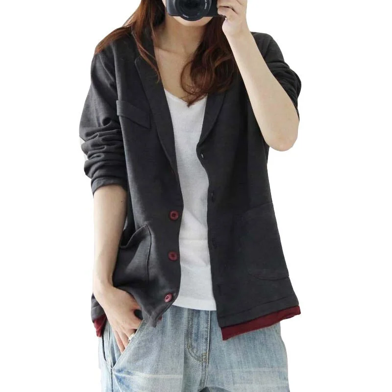 Casual Knit Blazer Mujer 2022 Spring Outerwear Women Suit Jacket Loose Large Size Ladies Single-breasted Short Coat f726 Anorak Shell Jacket Lightweight Jacket