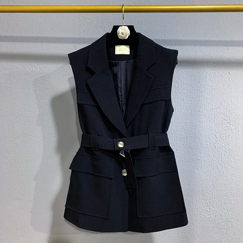 Casual Solid Color Sleeveless Ladies Jacket Vest Female Autumn  Slim Ladies Suit Elegant Women's Blazer Wool Fabric Cashmere Fabric Tweed Fabric