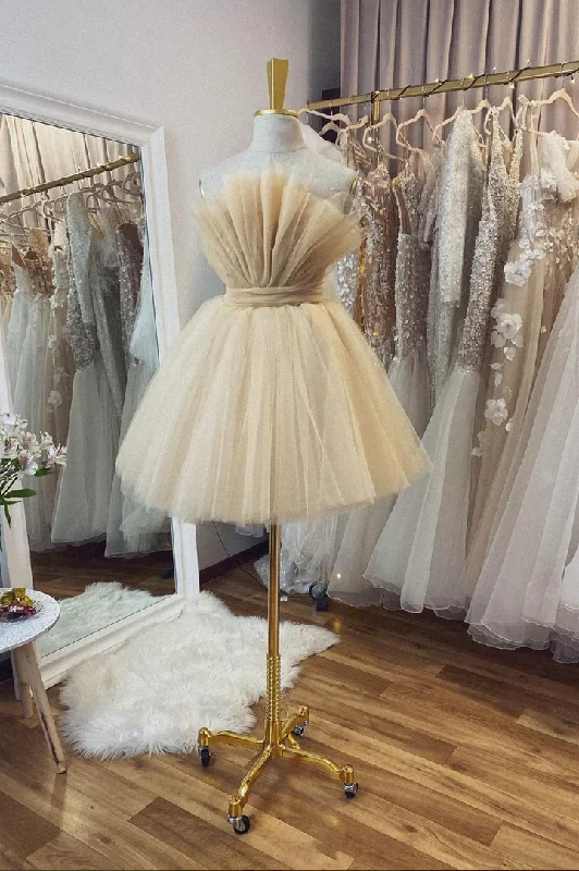 Ivory Strapless Tulle Short Party Dress Homecoming Dress,DP1747 Tunics Wedding white
