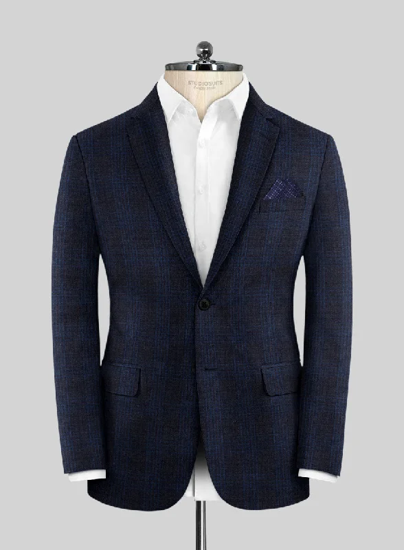 Reda Carli Blue Checks Wool Jacket Print Jacket Jacquard Jacket Embroidered Jacket