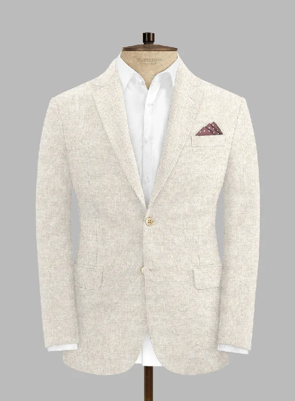 Solbiati Herringbone Fawn Linen Jacket Notch Collar Jacket Peter Pan Collar Jacket Cowl Neck Jacket