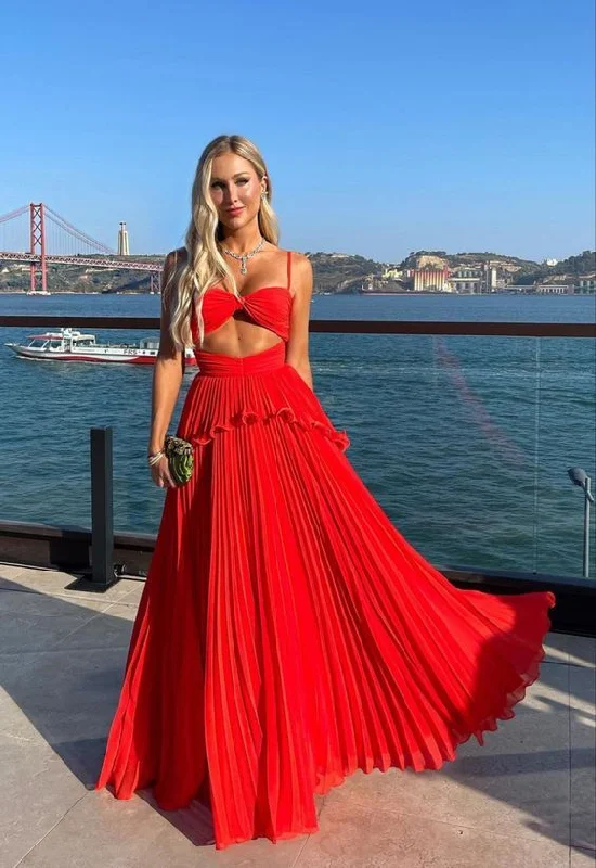 Red Spaghetti Straps A-Line Elegant Long Party Dress, DP2040 Tunics Leisure comfortable