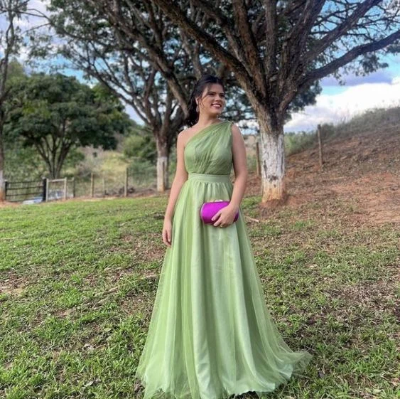 Green One Shoulder A-Line Long Party Dress,DP1789 Tunics Recommended stylist