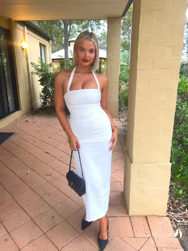 Elegant White Strapless Halter Cocktail Dress Simple Party Dress , DP2355 sweetheart Neckline Romantic